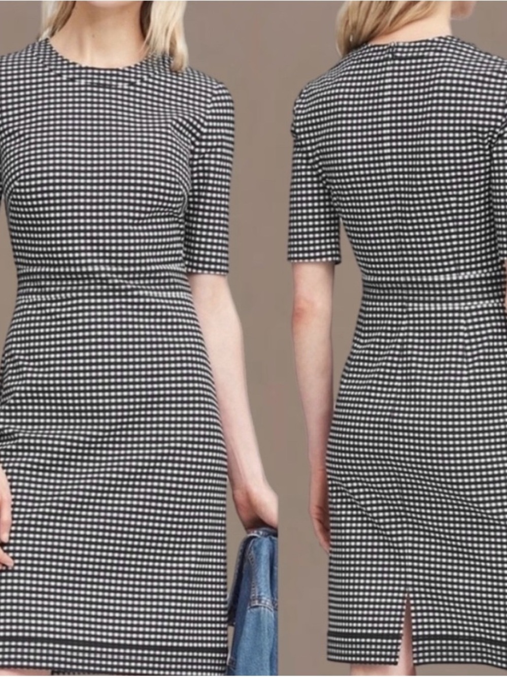 Banana Republic Black & White Gingham Midi Sheath Dress